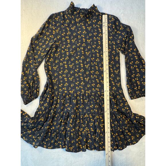 Zara Black Orange Gold Floral Ruffle Mini Dress Long Sleeve Print Cottagecore S - Picture 5 of 7